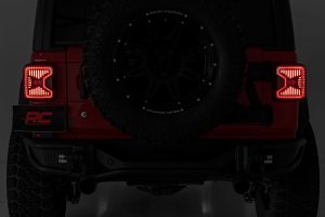 Jeep Wrangler Unlimited LED Tail Light - Rear - Rough Country - Black Housing with C-Shaped Running Light Design - Smoked - '18-'25